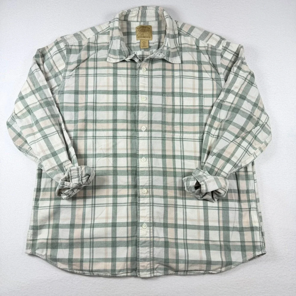 Telluride Clothing Co Mens XL Green Plaid Corduroy Button Down Shirt Long Sleeve